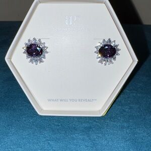 Dazzling Amethyst Cubic Zirconia Gemstone with Rhodium plating Earrings